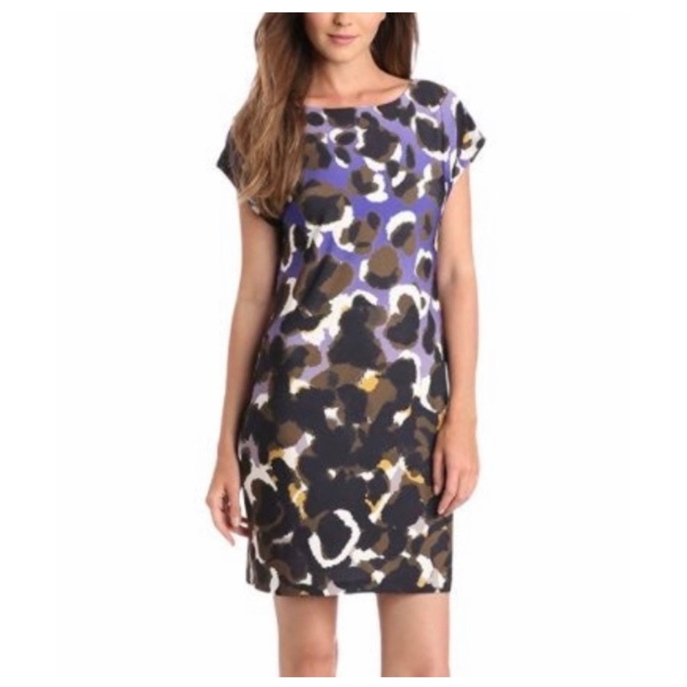Trina Turk Purple Abstract Animal Print Shift Dress‎ 6 Made in USA Chic Career